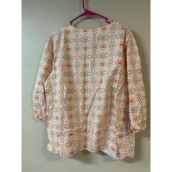 NEW Croft & Barrow Size Large Peasant Top Blouse Boho Floral Orange Multi 🍃🌿 - Picture 7 of 9